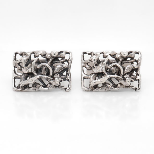 1990s Pair of Signed Aage Weimar Danish Mid-Century Modern Sterling Silver Cufflinks For Sale - Image 5 of 12