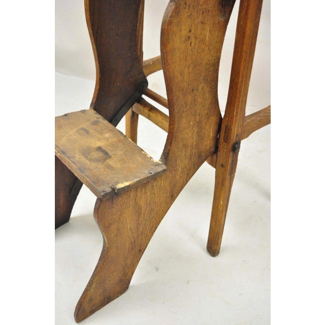 Wood Antique French Provincial Country Oak Wood Folding Library Step Ladder For Sale - Image 7 of 12