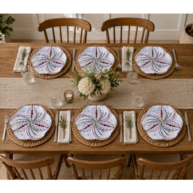 Hand-Painted South African Art Pottery Botanical Pinwheel Plates - Set of 6 For Sale - Image 10 of 12