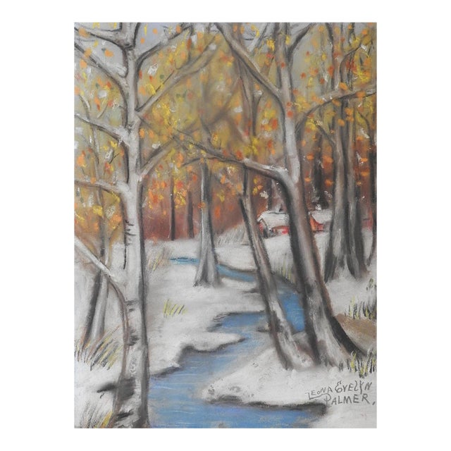 Small Early 20th Century Winter Landscape Pastel Painting For Sale