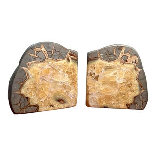 1990s Gold & Gray Geode Bookends - A Pair For Sale