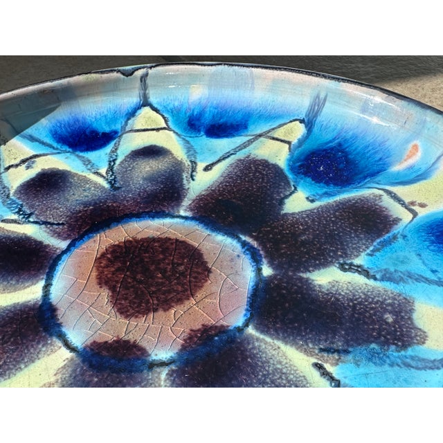 Ceramic Wall Plate Candleholder with Abstract Floral Decoration and Crackle Glaze by Jette Hellerøe, Denmark, 1970s For Sale - Image 6 of 15