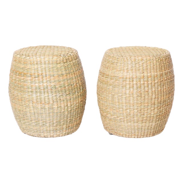 Pair of Woven Reed Garden Seats For Sale