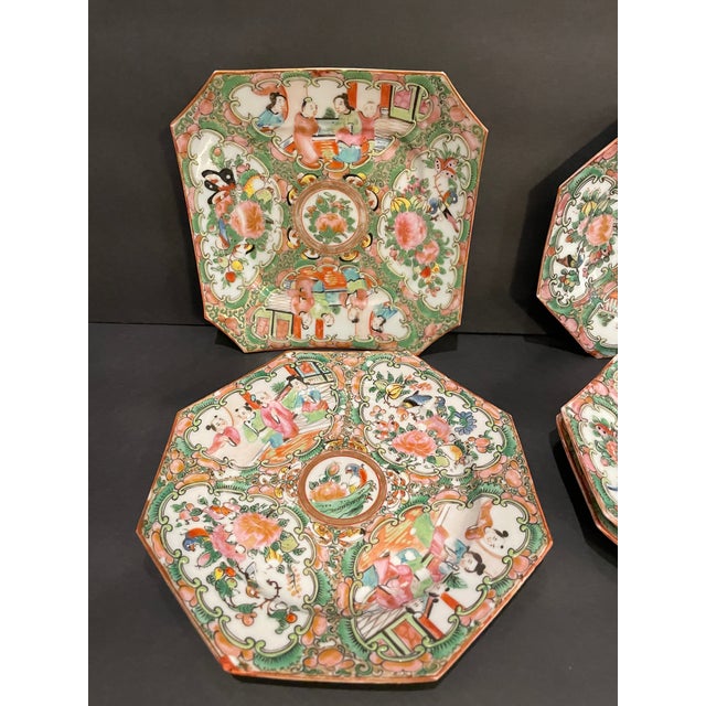 Chinese Antique Rose Medallion Octagonal Plates - Set of Seven For Sale - Image 3 of 8