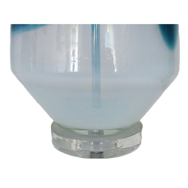 Pair of Large John Richard Designer Table Lamps Blue & White Glass Post Mid Century Modern For Sale In Providence - Image 6 of 9