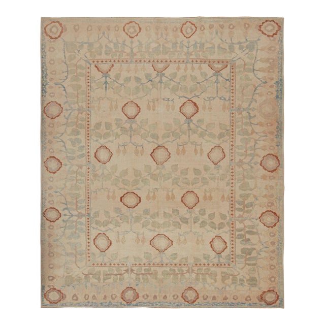 Rug and Kilim’s Antique Oushak Rug in Beige and Red Floral Pattern For Sale