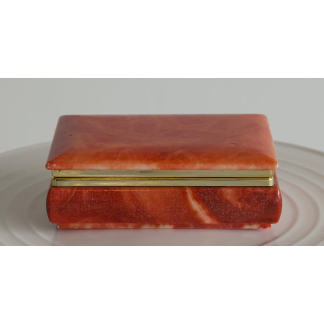 Hand-painted genuine alabaster box made in Italy, in a warm coral-to-rust tone with soft white veining running throughout....