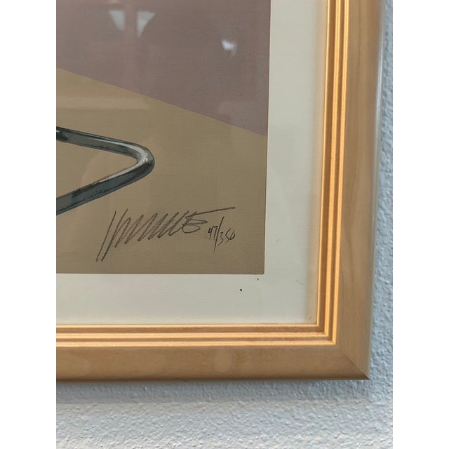 1980s Max Hayslette Signed Vintage Serigraph “Interior With Mies” – Modernist Interior With Mies Chairs & Ocean View For Sale - Image 5 of 9