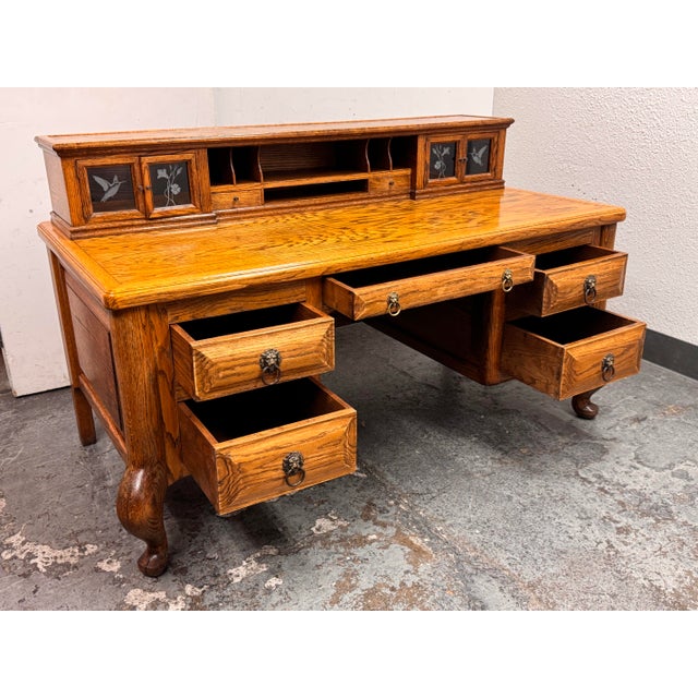 Oak Executive Desk, Vintage For Sale - Image 4 of 12