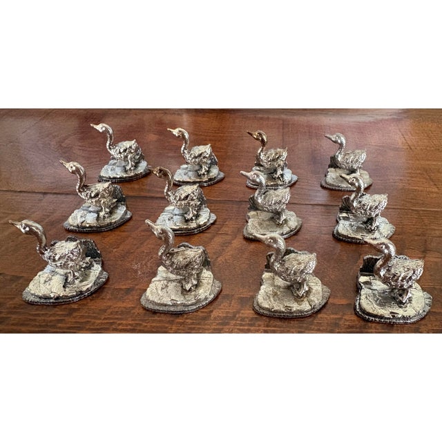 Vintage 1975 Metzke Pewter Duck Place Card Holders – Original Boxes - Set of 12 for Palm Beach Regency, Hollywood Regency, Dinner Party Accent For Sale - Image 11 of 12