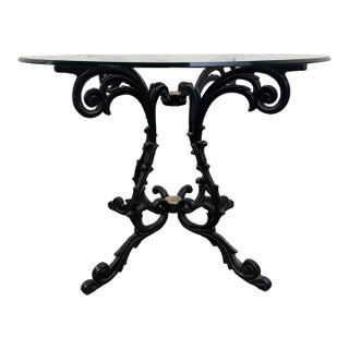 Vintage Hollywood Regency Style Wrought Iron and Glass Center Breakfast Table For Sale