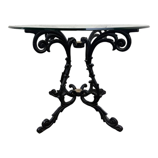 Vintage Hollywood Regency Style Wrought Iron and Glass Center Breakfast Table For Sale