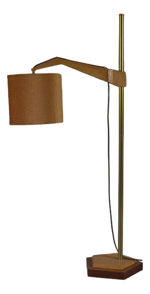 Floor Lamp in Wood, Brass and Fabric by Rudolf Dörfler, 1960s