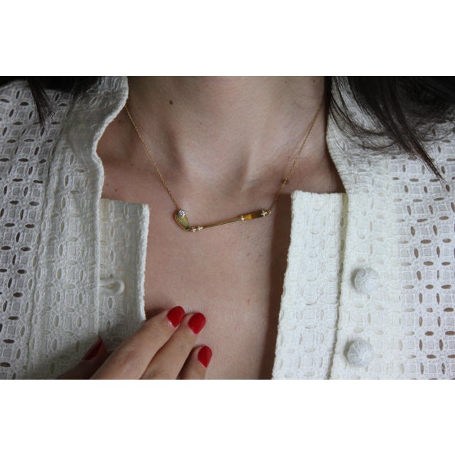 Diamond Golden Tiger's Eye Golf Club Birdie Charm Yellow Gold Necklace Pendant For Sale - Image 10 of 18