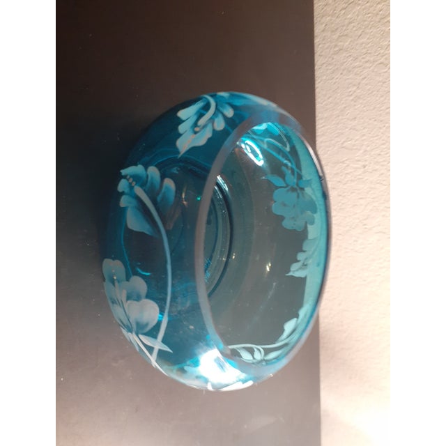1960s Fenton Hand-Painted Blue Teal Rose Bowl For Sale In Dallas - Image 6 of 10