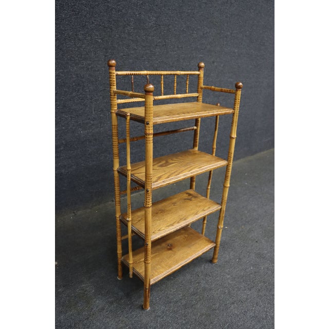 Victorian Victorian Burnt Bamboo and Quarter-Sawn Oak Etagere For Sale - Image 3 of 10