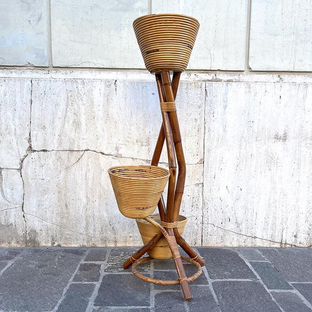 1960s Bamboo and Rattan Plant Pot, Italy, 1950s For Sale - Image 5 of 16