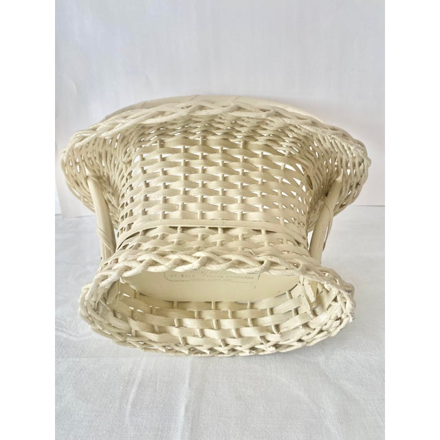 Hand Woven Vintage Uniquely Shaped Basket With Wood Bottom and Handle. For Sale - Image 11 of 14
