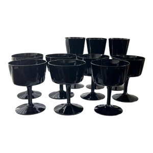 Mid 20th Century Björkshult Sweden Black Glass Stemware – Scandinavian Modern Coupes & Wine Glasses - Set of 10