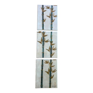 Bamboo Stalks Mixed Media Paintings Designed by Cheryl P. Kohloff, Set of 3 For Sale