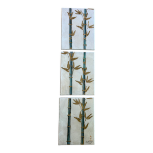 Bamboo Stalks Mixed Media Paintings Designed by Cheryl P. Kohloff, Set of 3