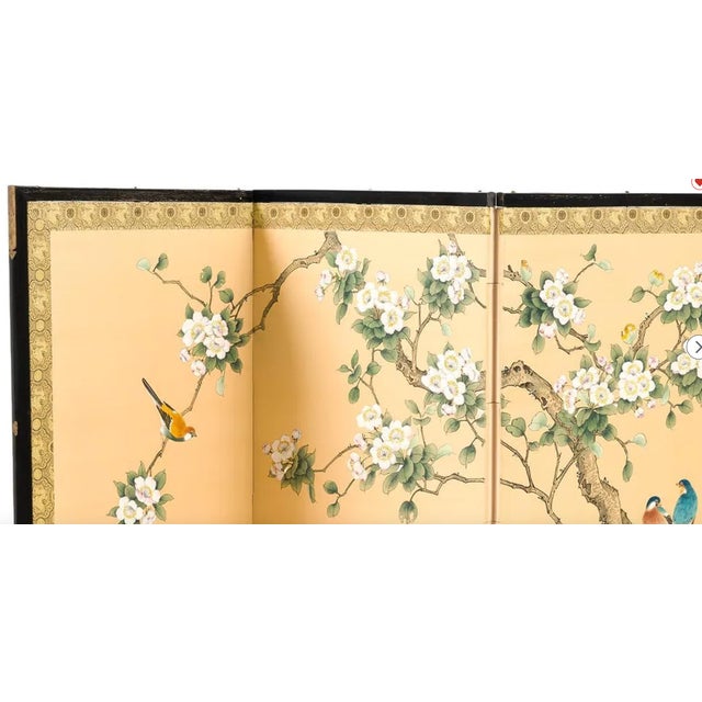Textile Mid 20th Century Japanese Four-Panel Hand-Painted Silk Byōbu Screen With Birds & Blossoms For Sale - Image 7 of 7