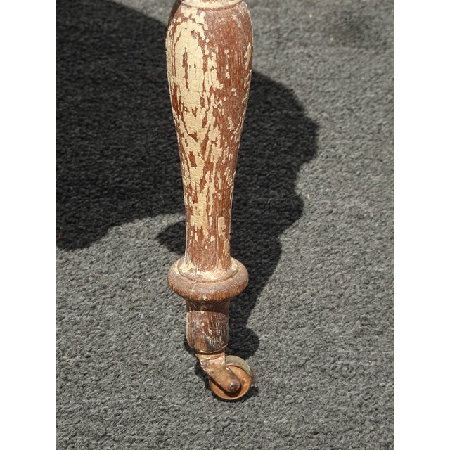 Antique French Country Unique Crackle Chair W Floral Fabric Front Caster Wheels For Sale - Image 13 of 15