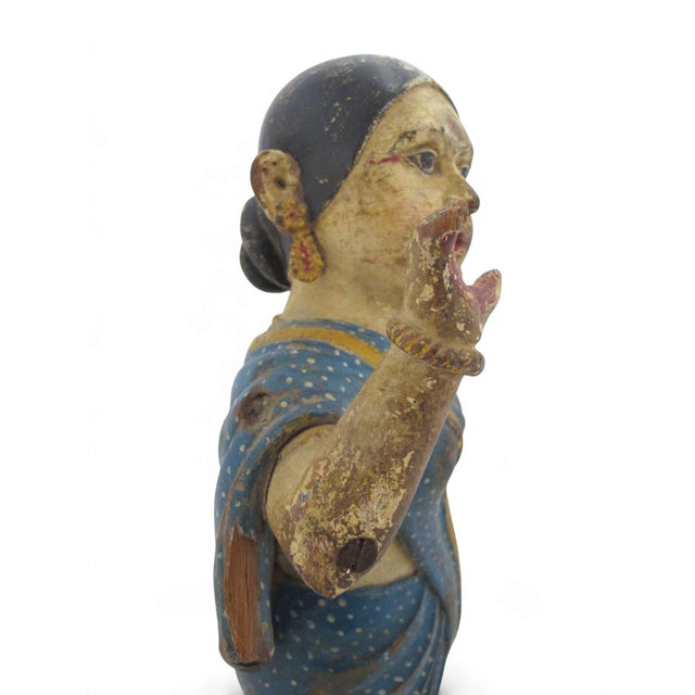 Indian Hindu Female Attendant Abhaya Mudra Carved Wood Folk Art Statue For Sale - Image 11 of 12