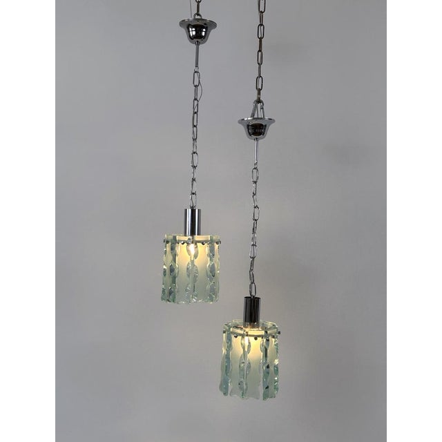Mid-Century Modern Pendant Lamps in Chrome and Glass from Zero Quattro, Italy, 1970s, Set of 2 For Sale - Image 4 of 18
