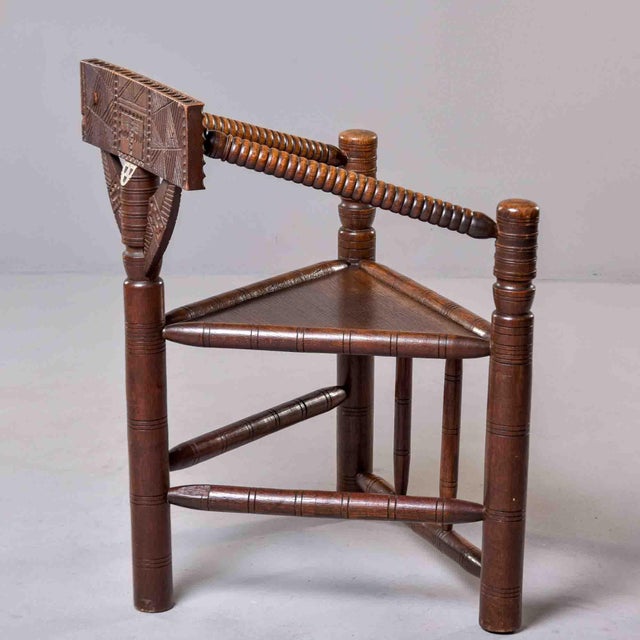 19th Century Welsh or English Folk Art Oak Corner Armchair For Sale - Image 10 of 11