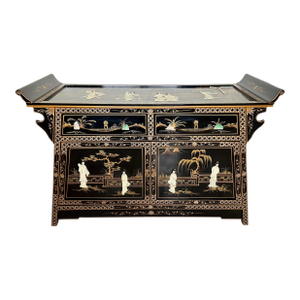 Chinoiserie Black Lacquer Altar Style Sideboard