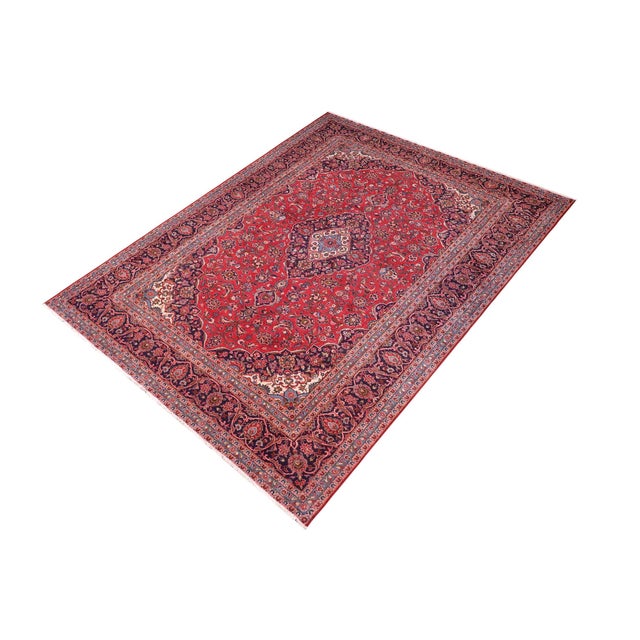 Shabby Chic Persian Kashan Red/Blue Wool Rug - 9'3'' X 13'1'' For Sale - Image 9 of 10