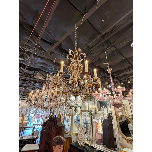 Metal Vintage Italian Beaded and Amber Chandelier For Sale - Image 7 of 11