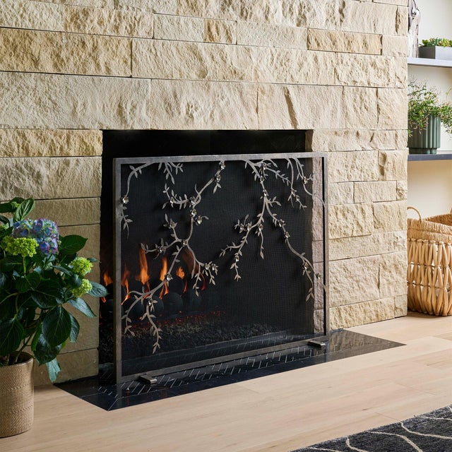 Aged Silver Plum Blossom Fireplace Screen Iron For Sale - Image 12 of 12