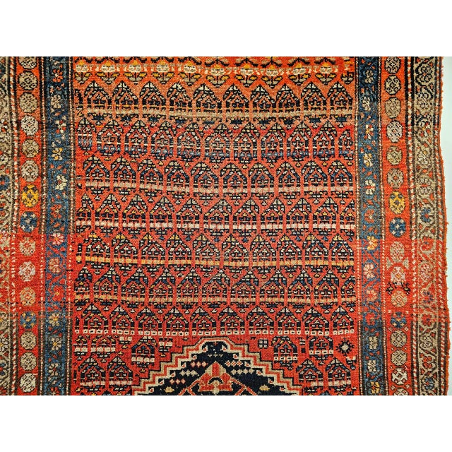 Vintage Persian Kurdish Bidjar Wide Runner Rug, Hand-Knotted Wool, Paisley Pattern, Terracotta & Blue, 4x11 For Sale - Image 10 of 12