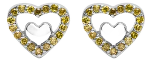 925 Sterling Silver 1/6 Cttw Yellow Diamond Open Double Heart Stud Earrings (Treated Yellow Color, I