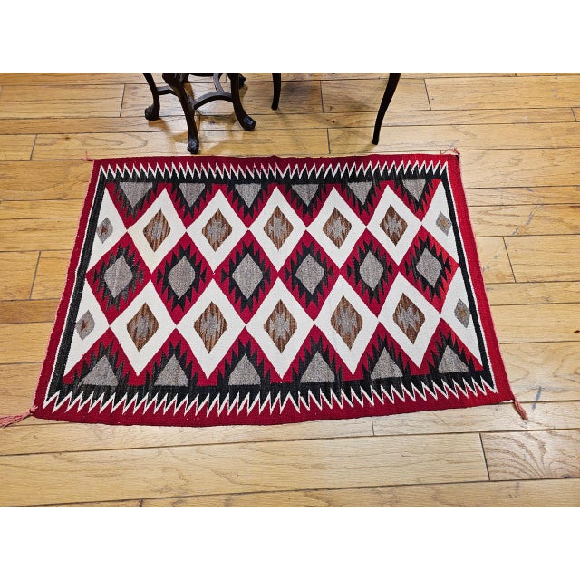 Textile Vintage Native American Navajo Rug, Wool & Cotton, Geometric Eye Dazzler Pattern, 3x5 For Sale - Image 7 of 18