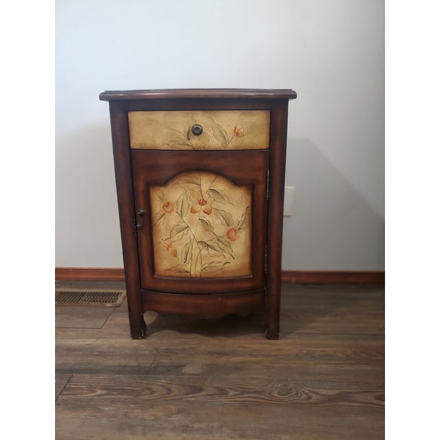 1970s Vintage Accent Cabinet With Hand-Painted Floral Design For Sale - Image 5 of 12