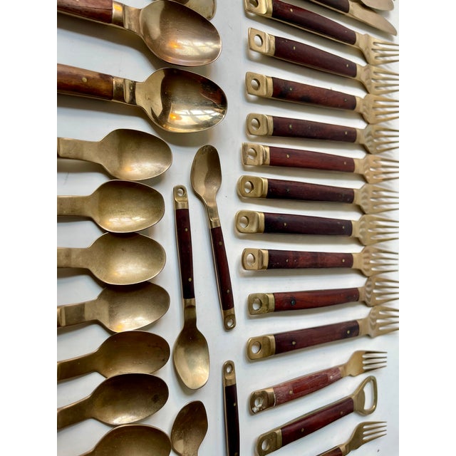 1960s Modern Danish Brass and Teak Cutlery from Carl Cohr, 1960s, Set of 48 For Sale - Image 5 of 13
