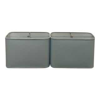 Pair of Custom Made Contemporary Blue Linen Lamp Shades For Sale