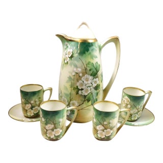 1920s Green Reinhold Schlegelmilch Rs Germany Chocolate Pot With Four Cups For Sale