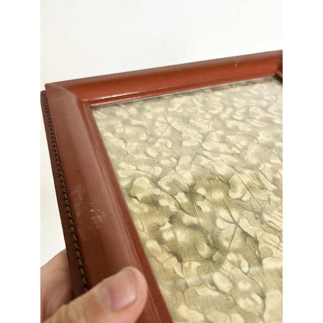 Glass Brown Leather Photo Frame, France, 1950s For Sale - Image 7 of 11