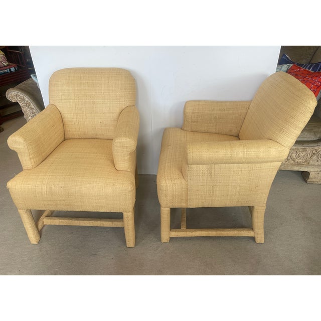 Mid-Century Modern Pair Vintage Natural Raffia Armchairs, 1980s For Sale - Image 3 of 18