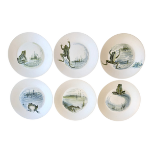 Vintage Marcel Guillot Ceramic Frog Plates - Set of 6