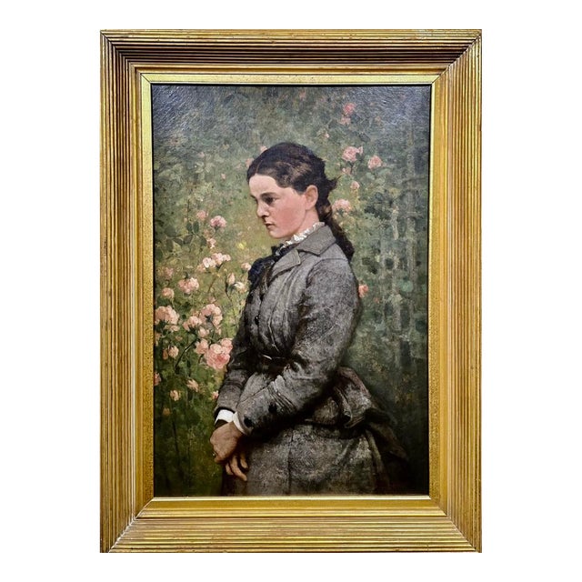 John Ferguson Weir-Portrait of Marion Eckford Harwood -19th Century Oil Painting For Sale