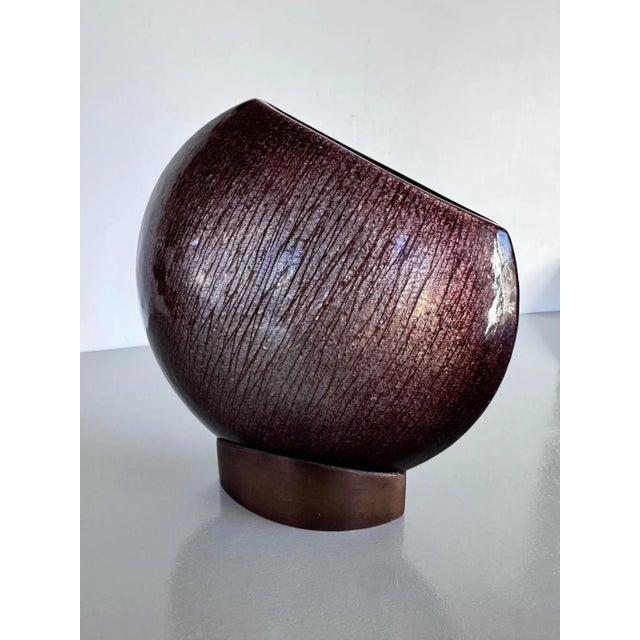 Mid-Century Modern Rare Italian Studio Del Campo Bronze Enamel Vase C. 1960s For Sale - Image 3 of 9
