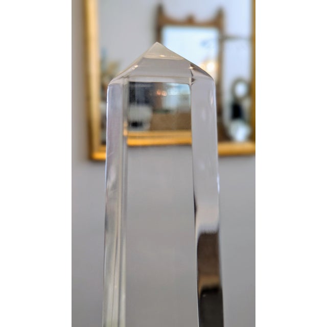 Minimalist Lucite and Chrome Obelisk | 1970s Acrylic Sculpture For Sale - Image 9 of 9