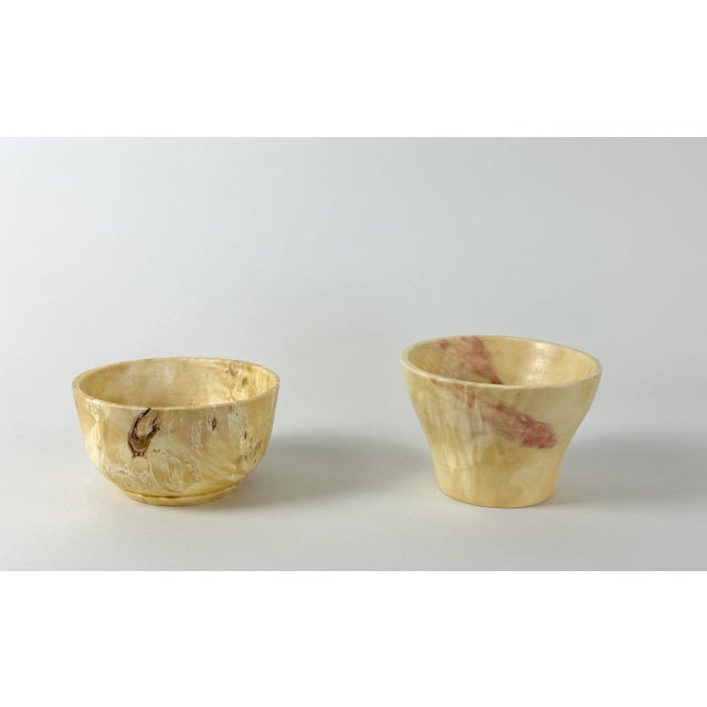Tan Pair of Hand Turned Box Elder Wood Bowl, Signed For Sale - Image 8 of 8