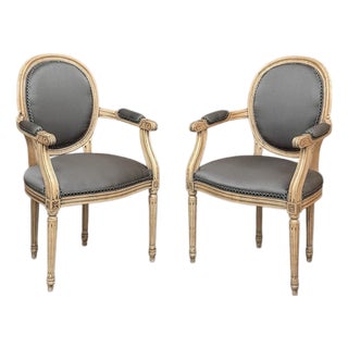 Pair Antique French Louis XVI Medallion Armchairs ~ Fauteuils For Sale