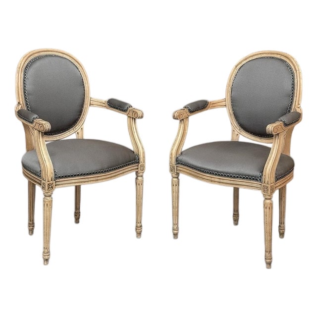 Pair Antique French Louis XVI Medallion Armchairs ~ Fauteuils For Sale